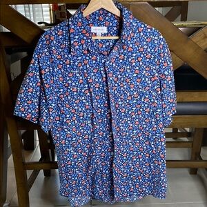 Free Assembly - Blue Floral Men's Short Sleeve Button Down Casual Shirt Size L